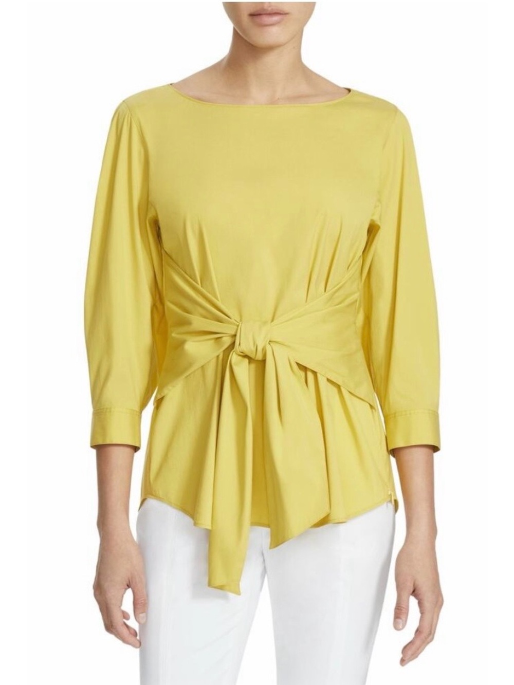 Lafayette 148 New York Wilton Tie-Front Blouse in Quince Yellow, Size 10